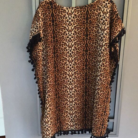 Leopard Bathing suit cover up with pom-poms. - Picture 4 of 4